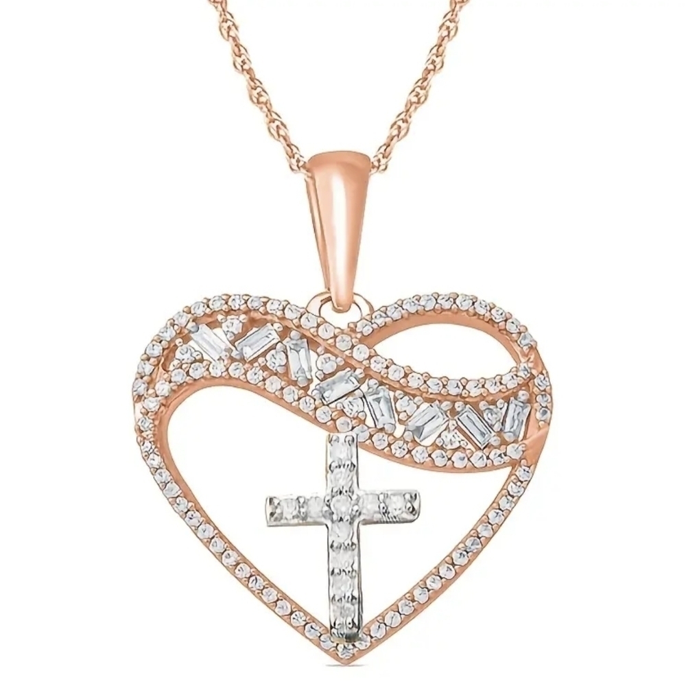 New Exquisite Fashion Heart Shaped Cross Pendant Necklace, T5B3B